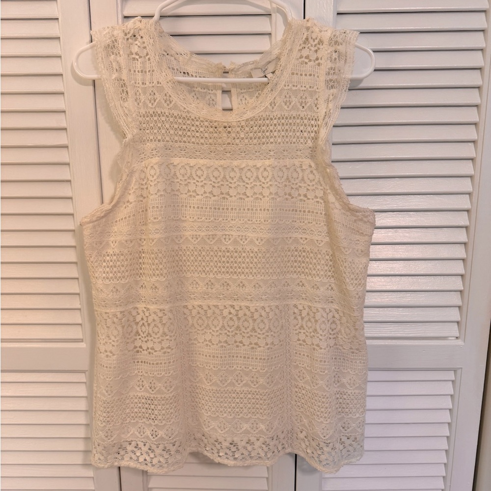 Joie M Sleeveless Lace Top Ivory